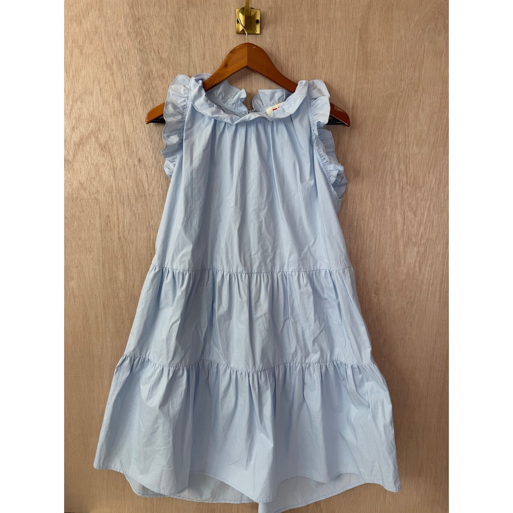 Mazik Light Blue Tiered Ruffle Mini Dress Sleeveless Babydoll Large